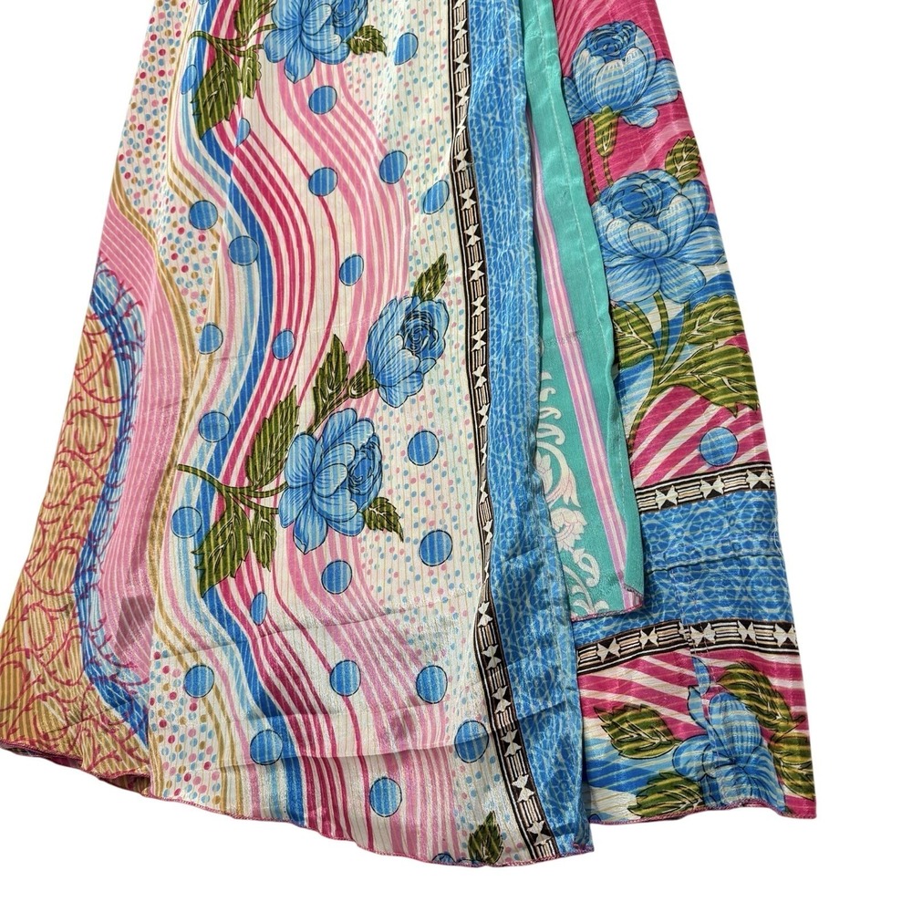 Art To Wear Vintage Silk Sari Magic Wrap Skirt Reversible Hippie Sarong Beach OS - Picture 2 of 7